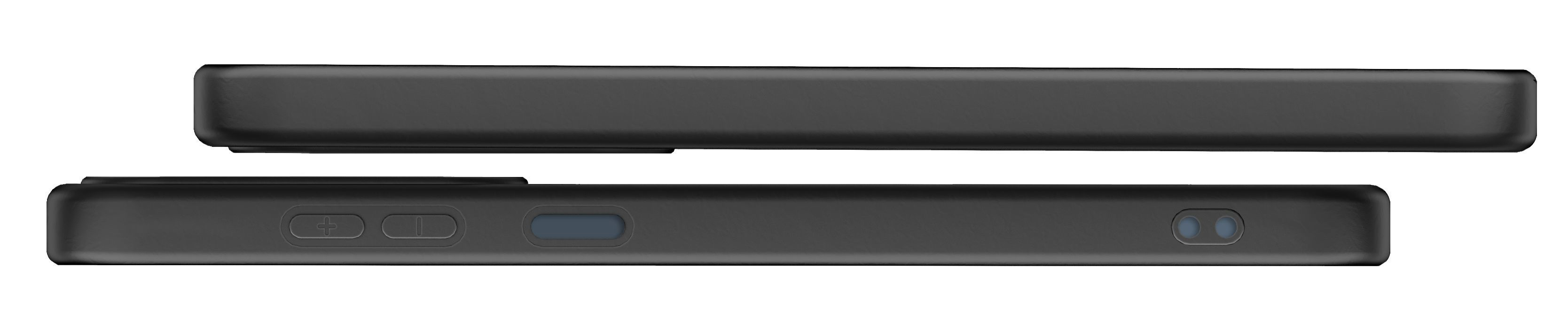 Un smartphone negro que muestra botones laterales y vista de lente.
