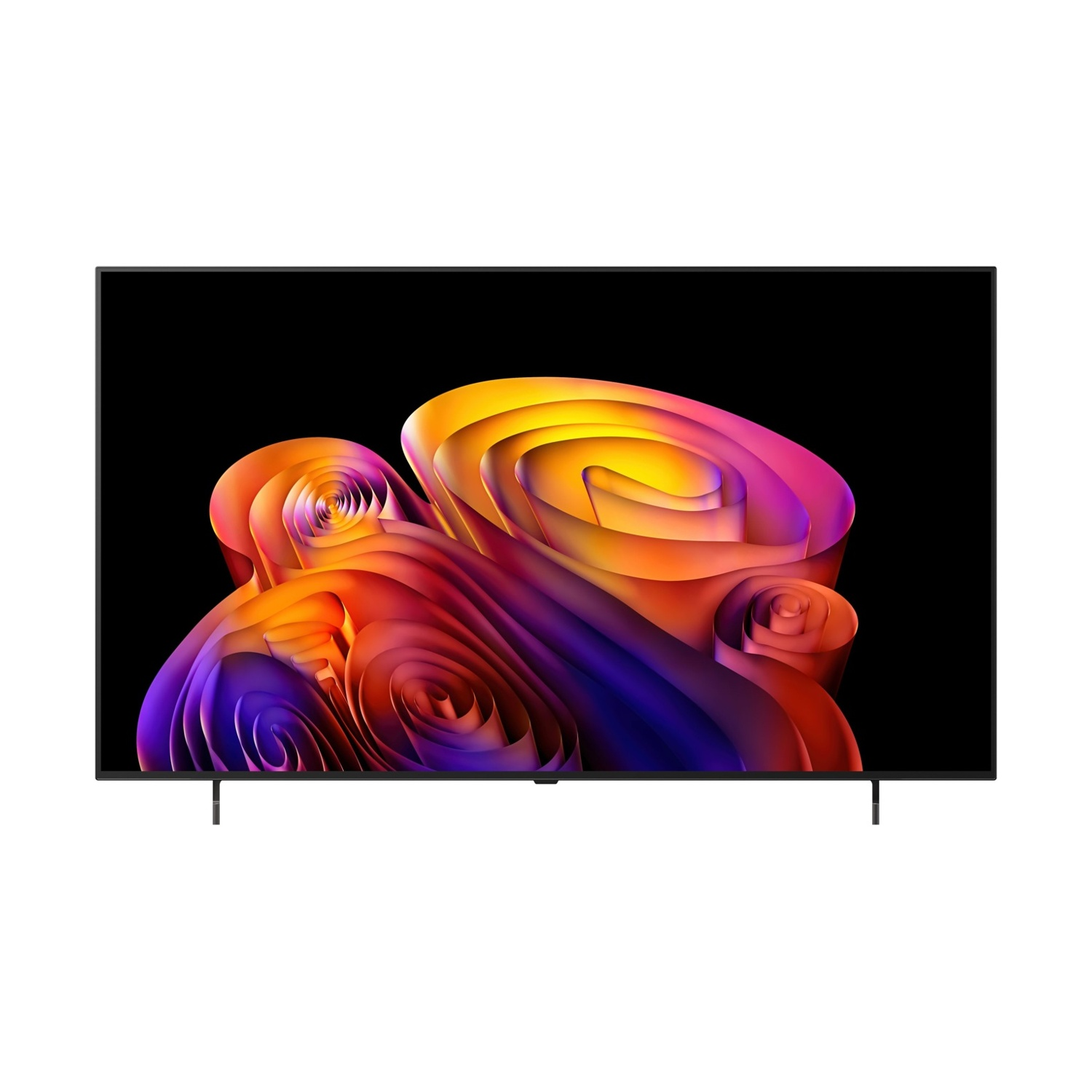 Un televisore moderno che visualizza un'immagine di sfondo astratta e colorata.