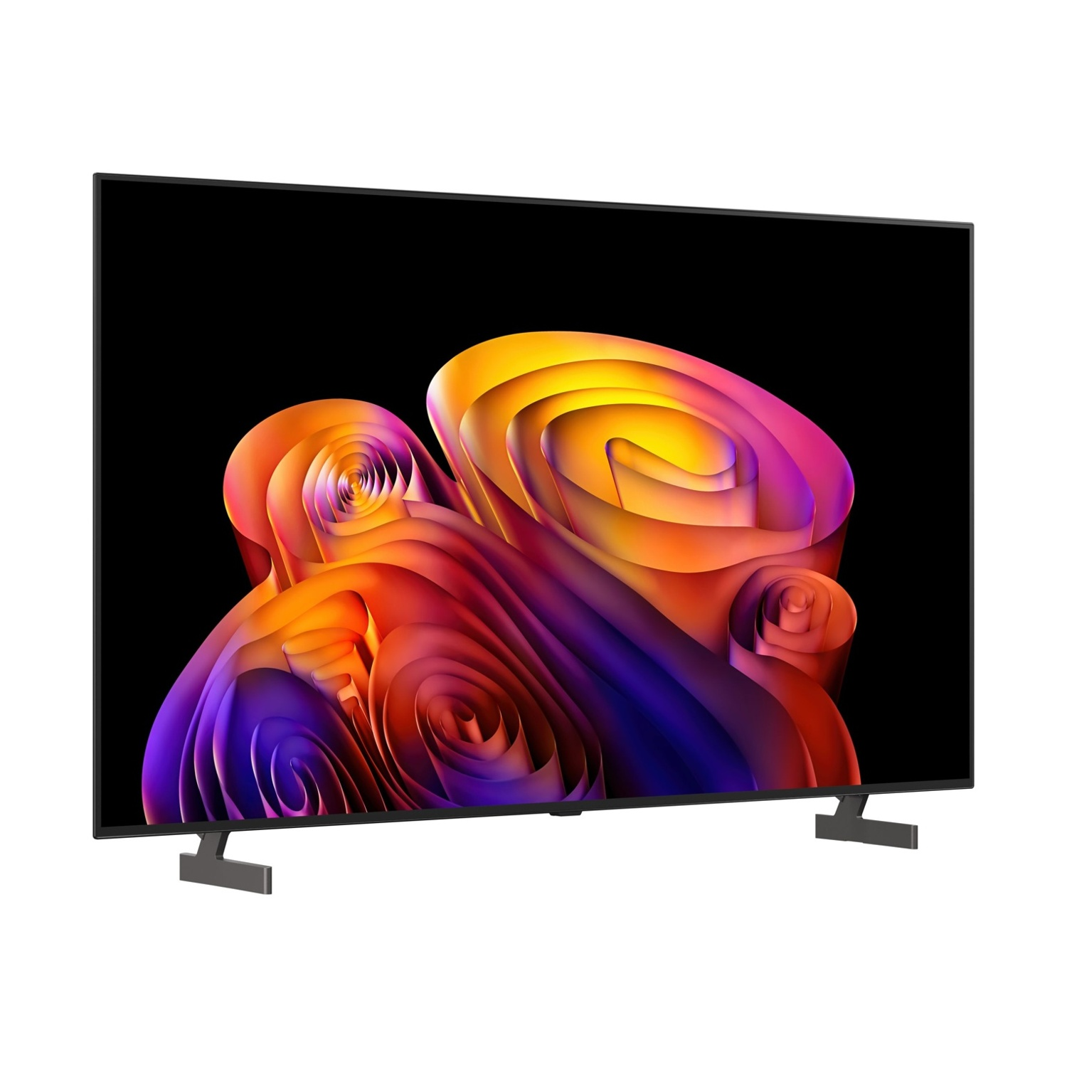 Un televisore moderno con un'immagine di sfondo astratta e colorata.
