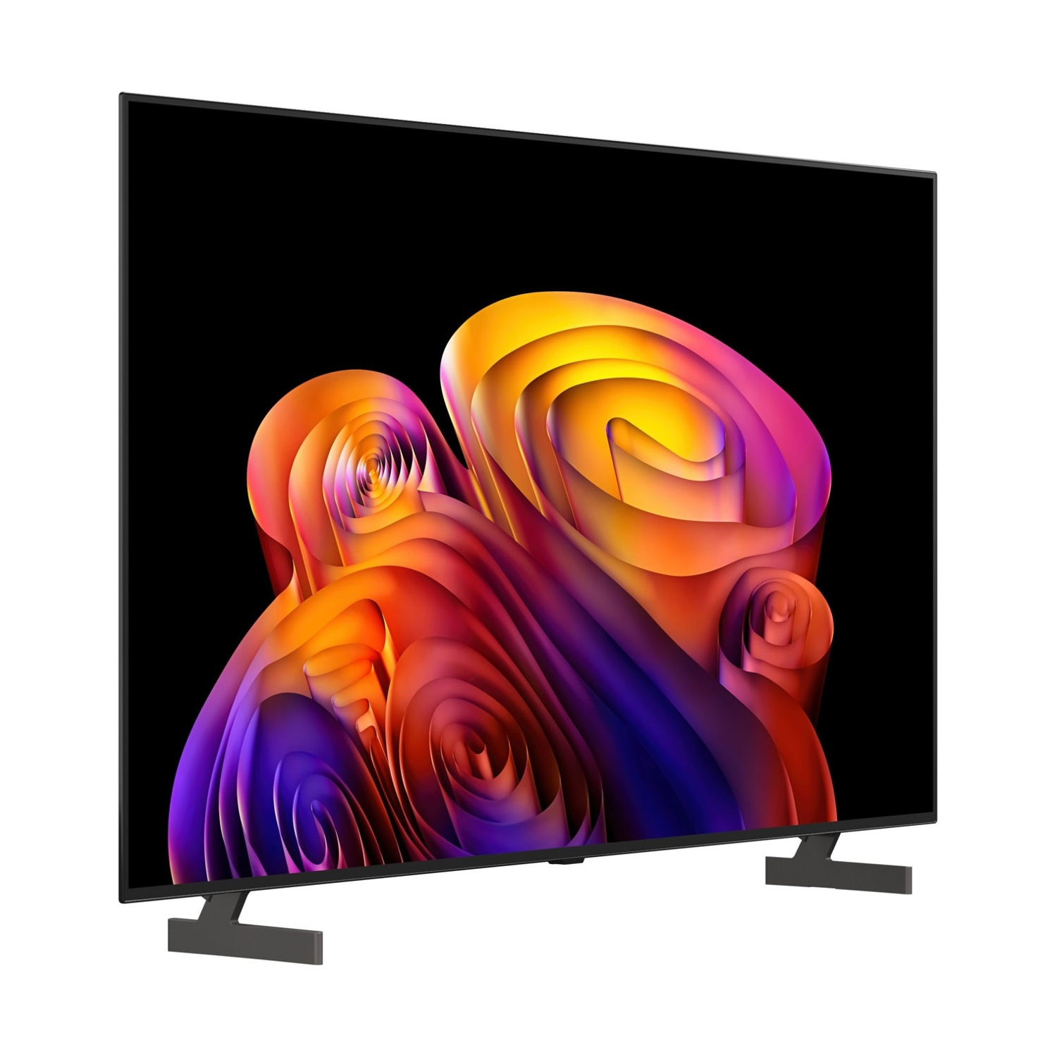 Una TV moderna che mostra un'immagine astratta e colorata.