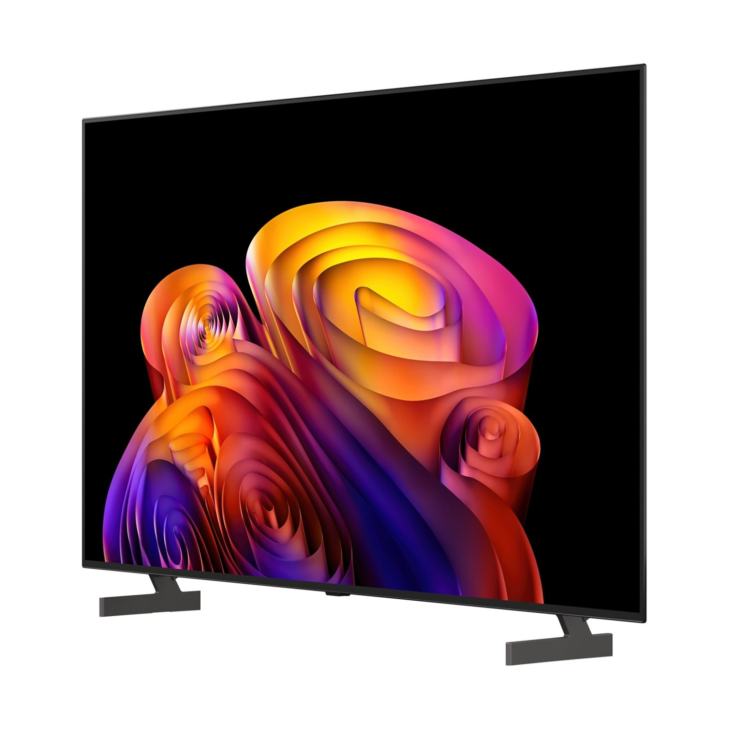 Un televisore moderno che visualizza un'immagine astratta e colorata sullo schermo.
