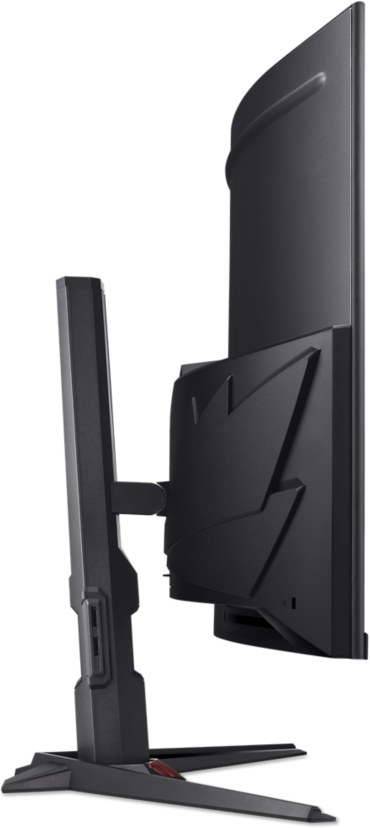 Moniteur gaming noir avec pied élégant, vue de côté.