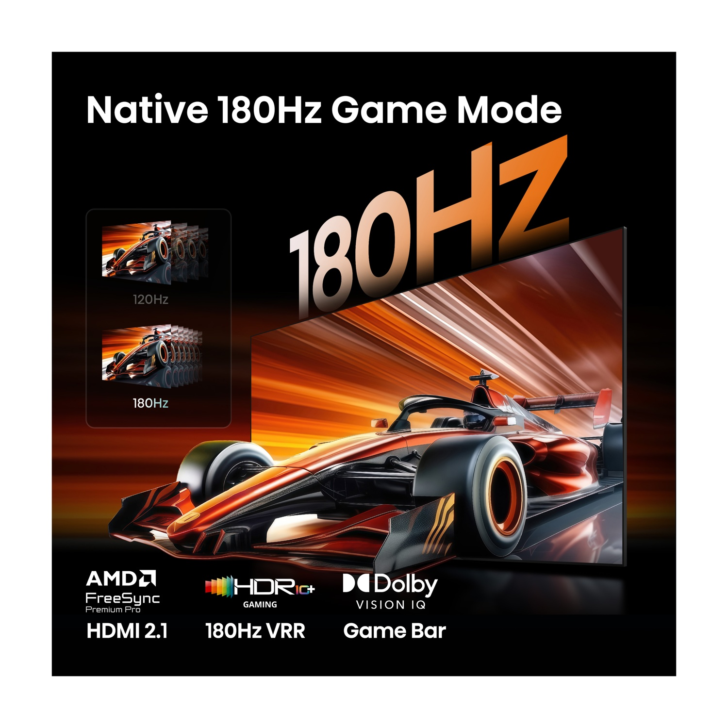 Un'auto di Formula 1 corre su sfondo arancione, 180 Hz.