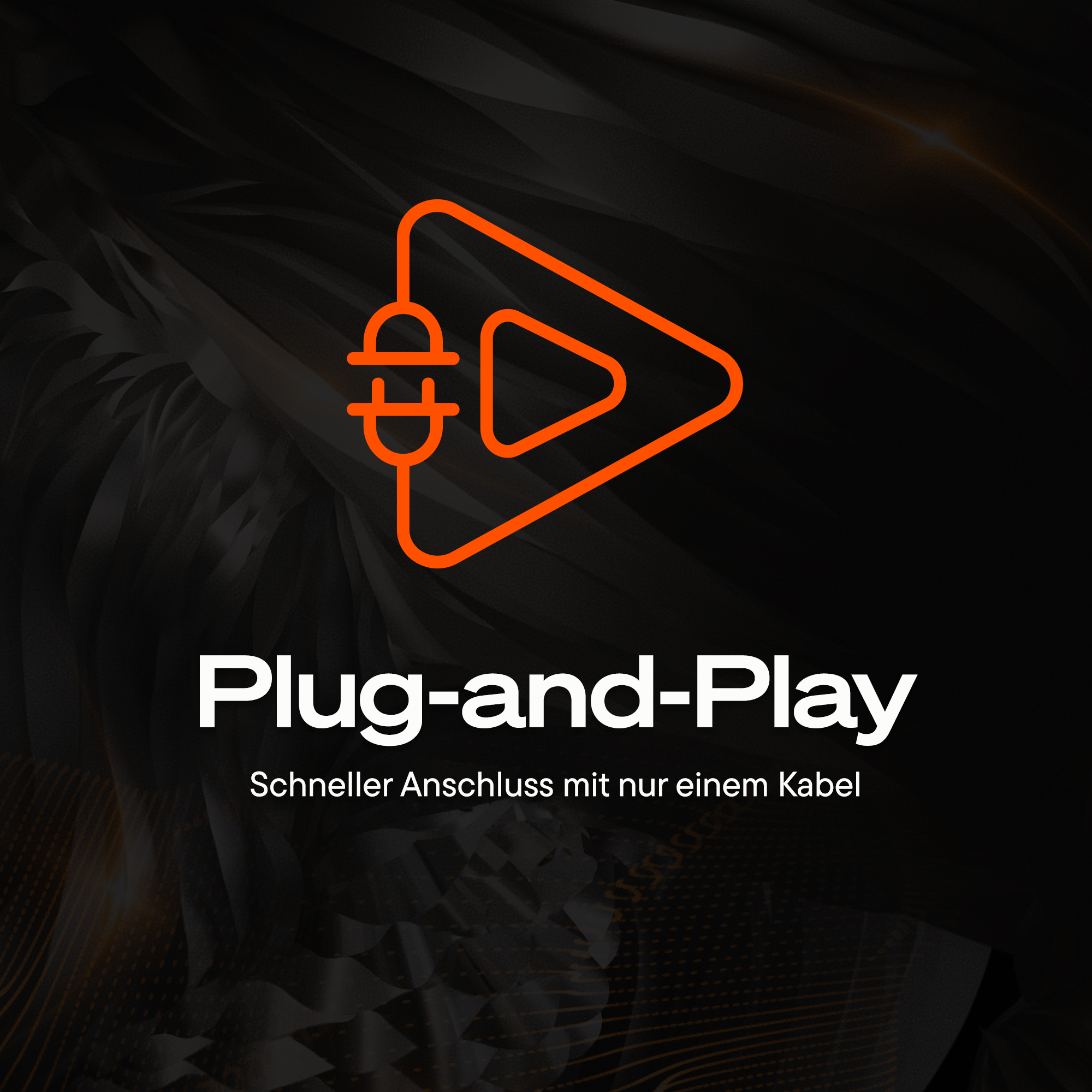 Logo mit orangefarbenem Play-Symbol und "Plug-and-Play"-Schriftzug.