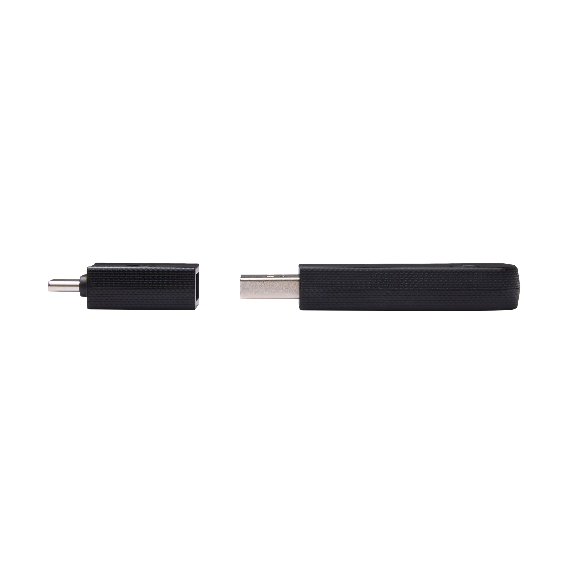 Schwarzer USB-Adapter mit geriffeltem Griff und Metallanschluss.