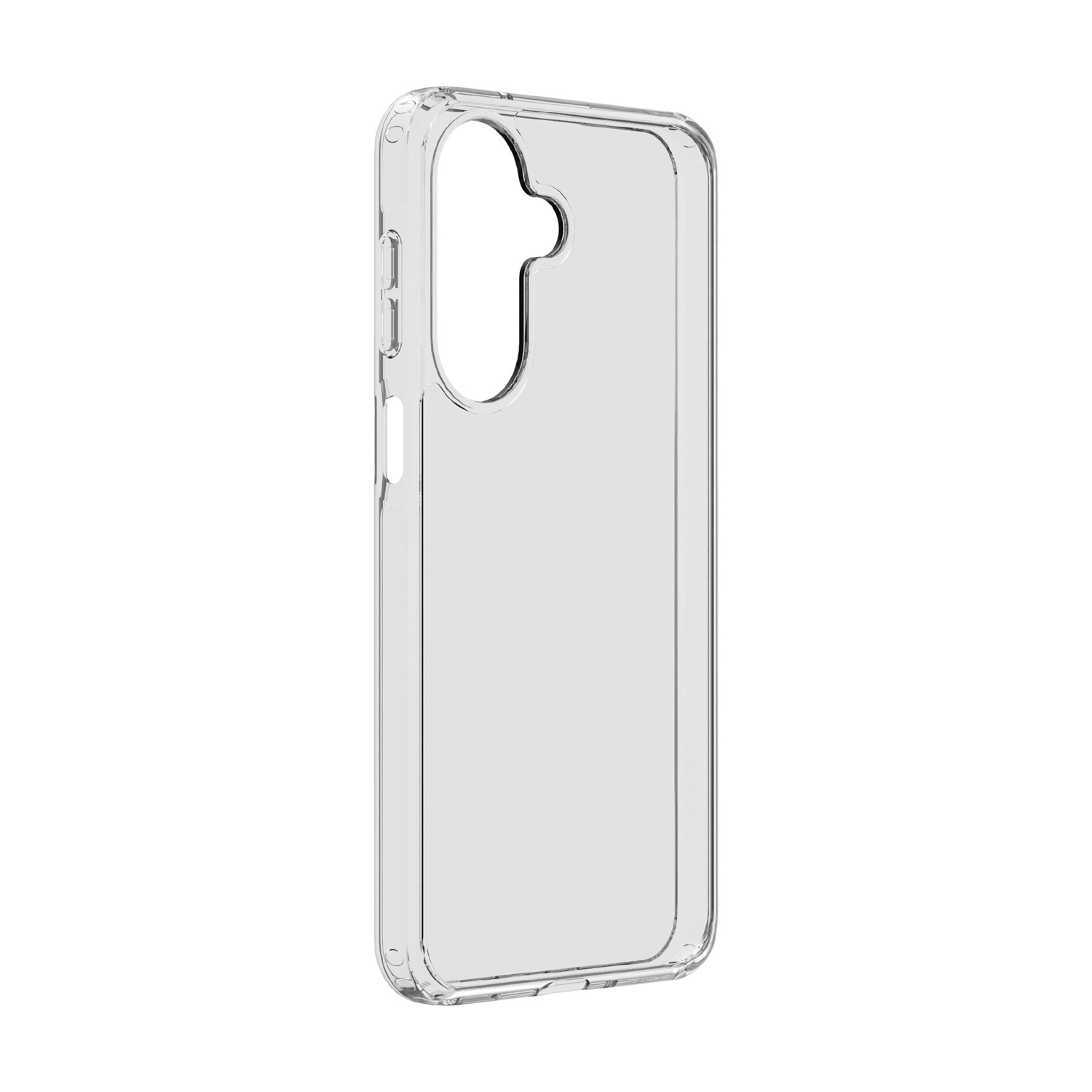 Una custodia trasparente per telefono con ritaglio fotocamera sul retro.