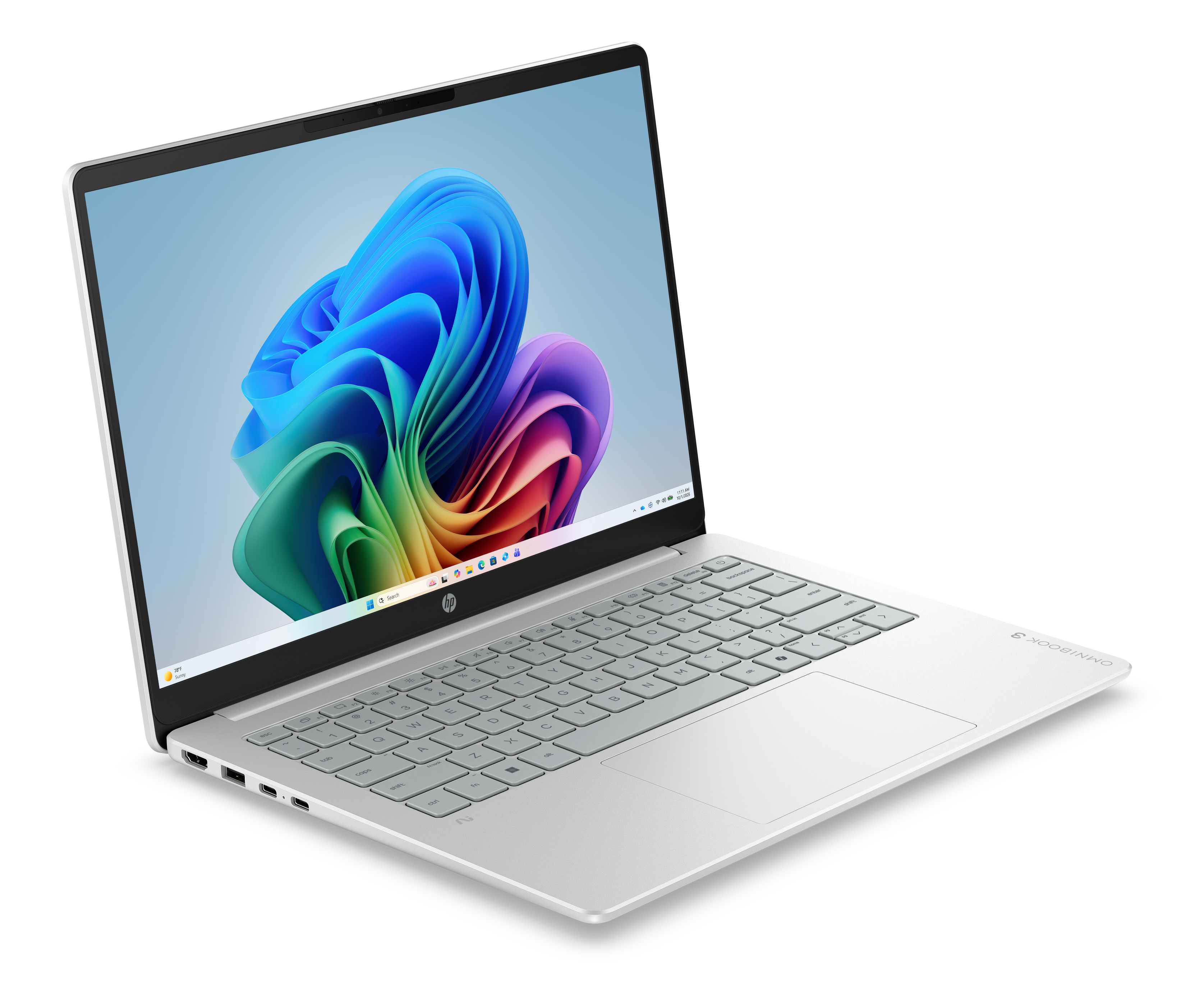 Ein silberner Laptop mit einem bunten Hintergrundbild auf dem Bildschirm.