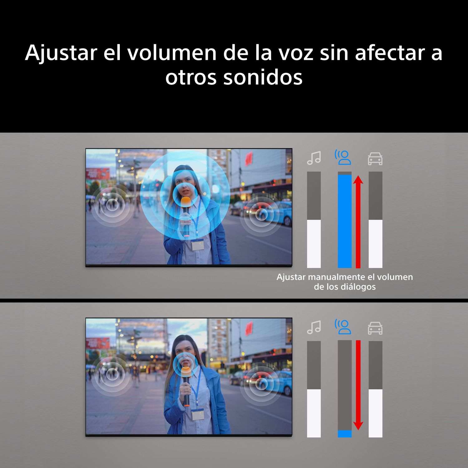 Ajusta el volumen de la voz sin afectar a otros sonidos.