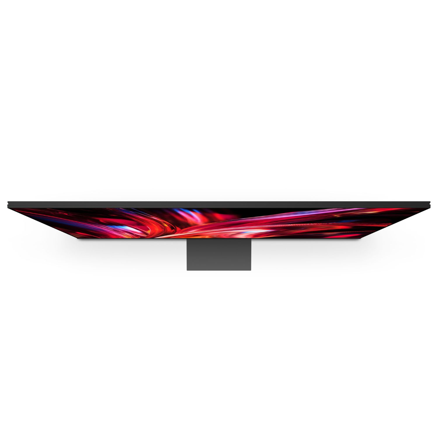 Un monitor negro que muestra un fondo abstracto rojo y azul.