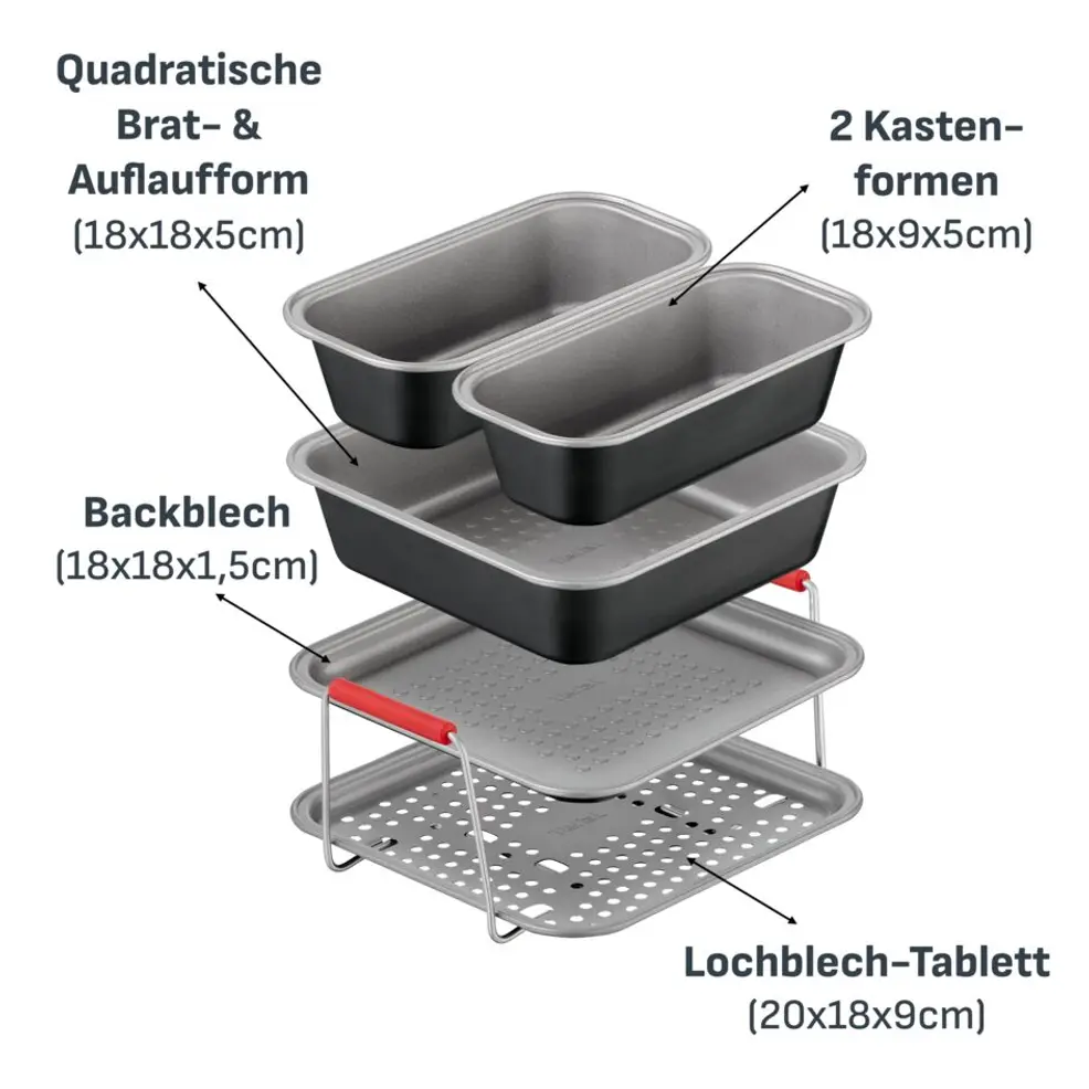 Ensemble de cuisson quatre pièces sur un support métallique.