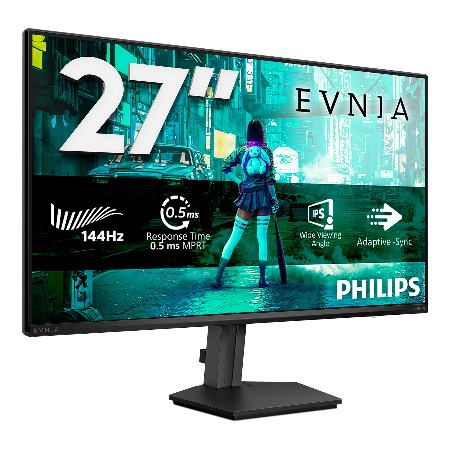 Monitor gaming de 27 pulgadas con 144Hz, tiempo de respuesta 0,5ms y panel IPS.