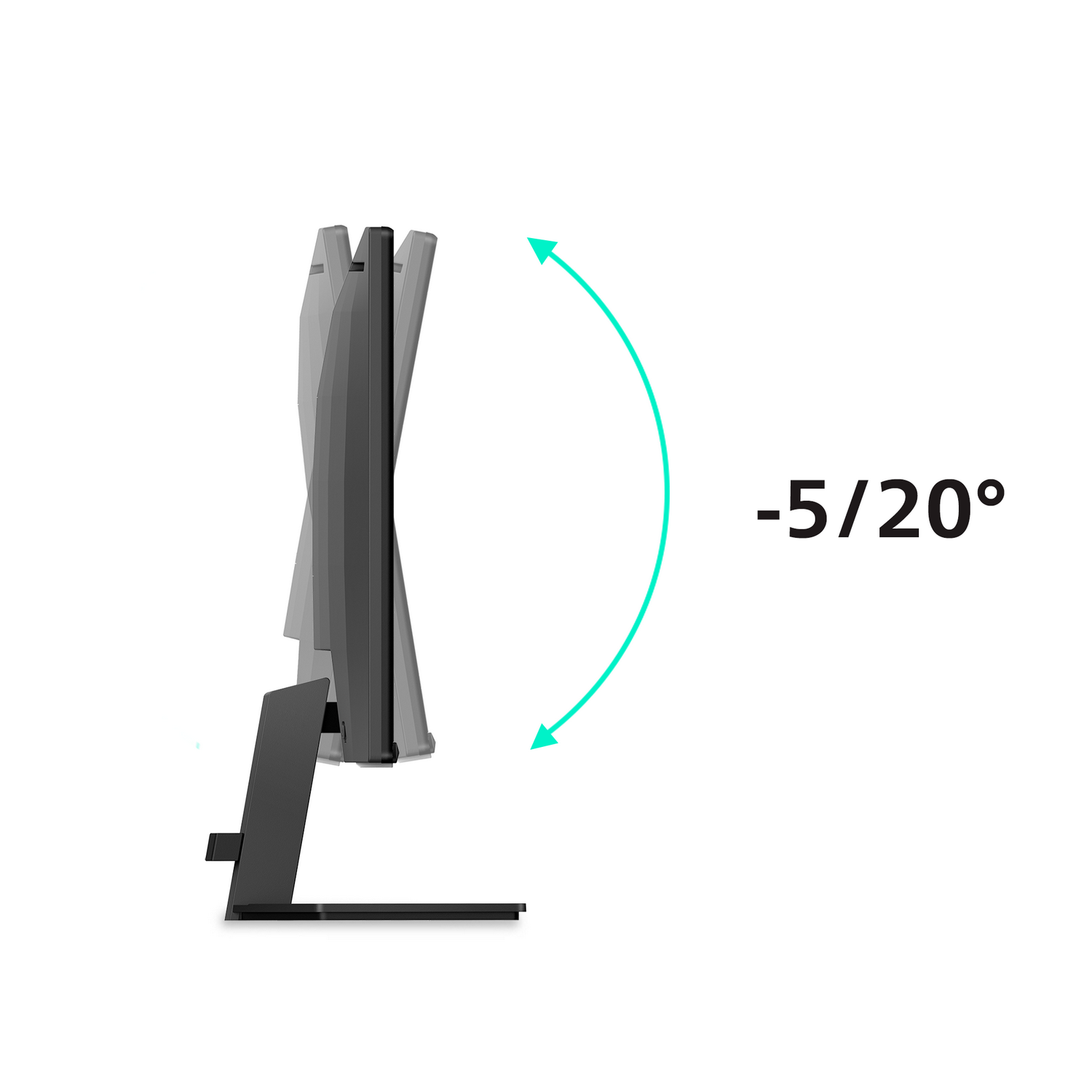Un soporte de monitor que muestra ajuste de ángulo de -5/20 grados.