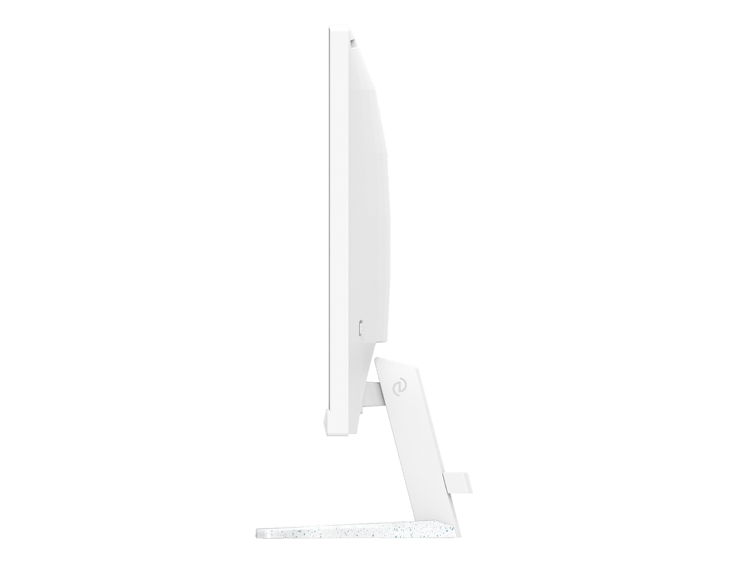 Monitor blanco visto de lado con una base delgada.