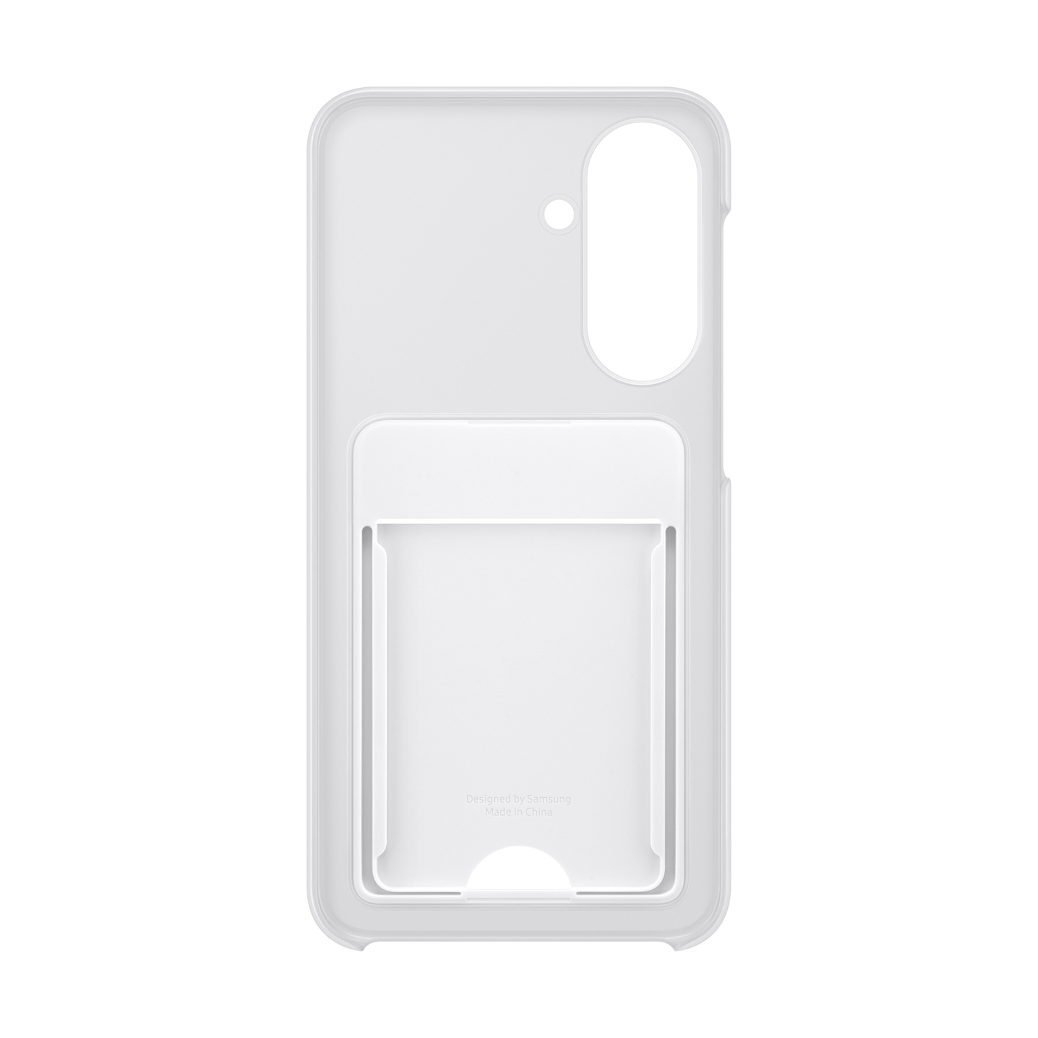 Custodia bianca per telefono con slot per carte sul retro, retro bianco.