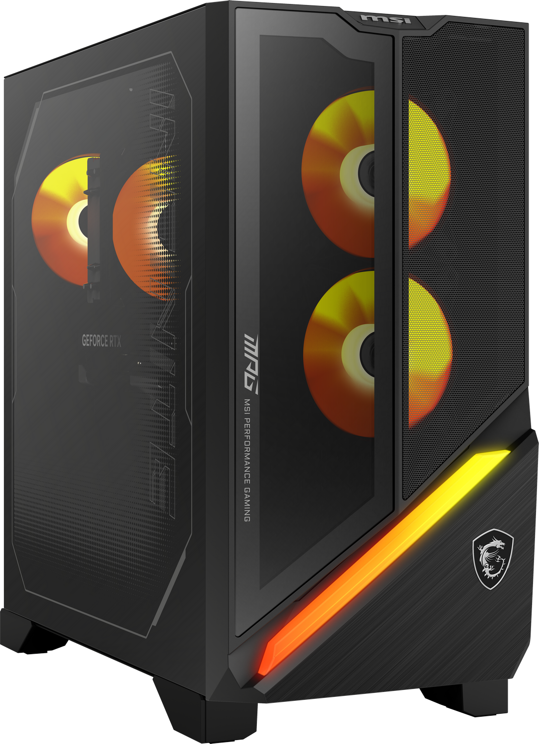 PC gamer negro con ventiladores iluminados y tiras de luz RGB.