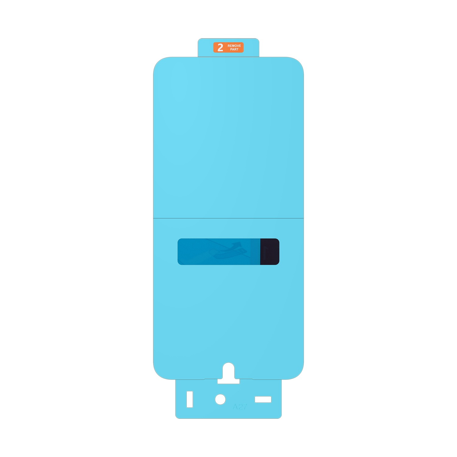 Un oggetto azzurro con il numero 2 e "REMOVE PART" su arancione.