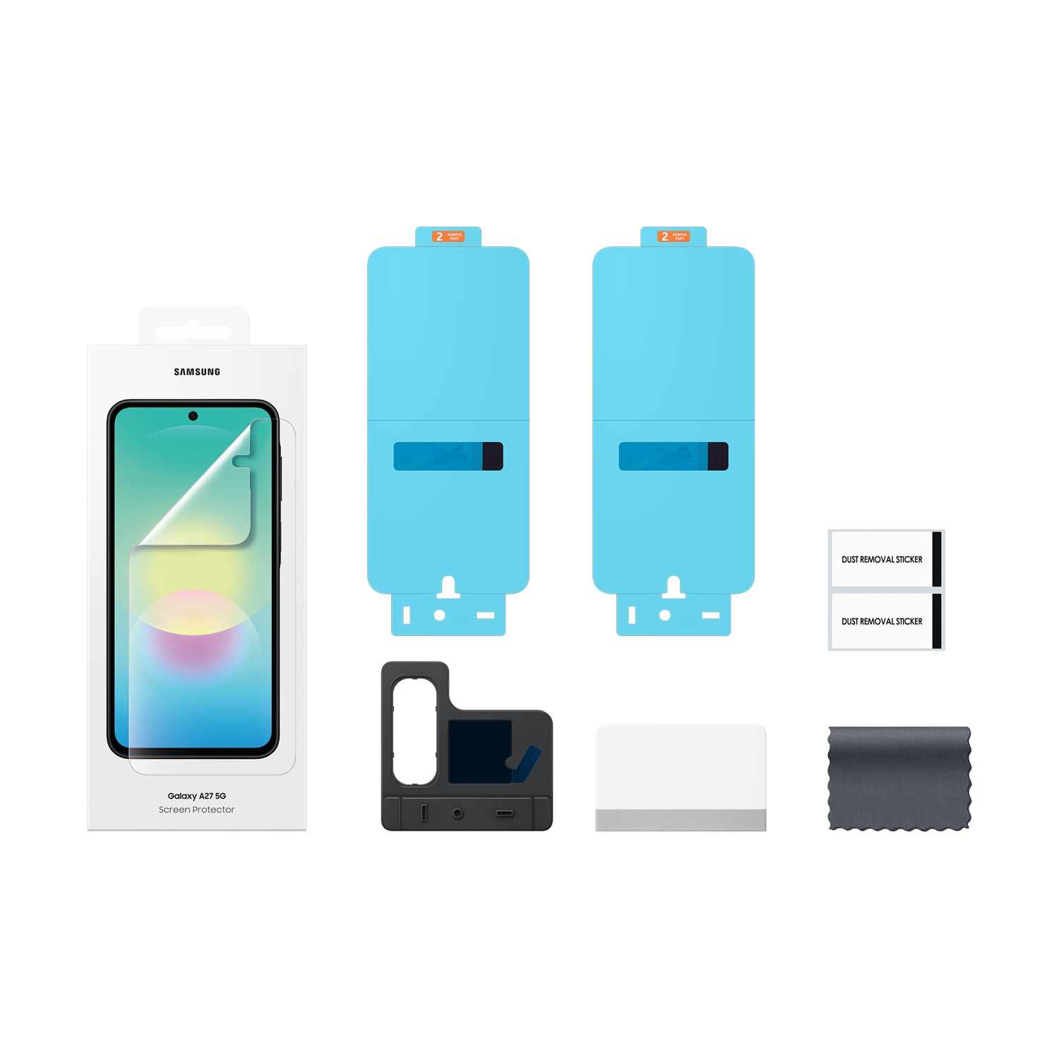 Kit protettore schermo Samsung Galaxy A27 5G con strumenti.