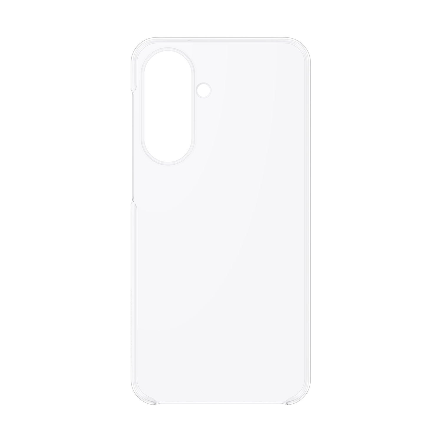 Una custodia trasparente per telefono con ritaglio per fotocamera.