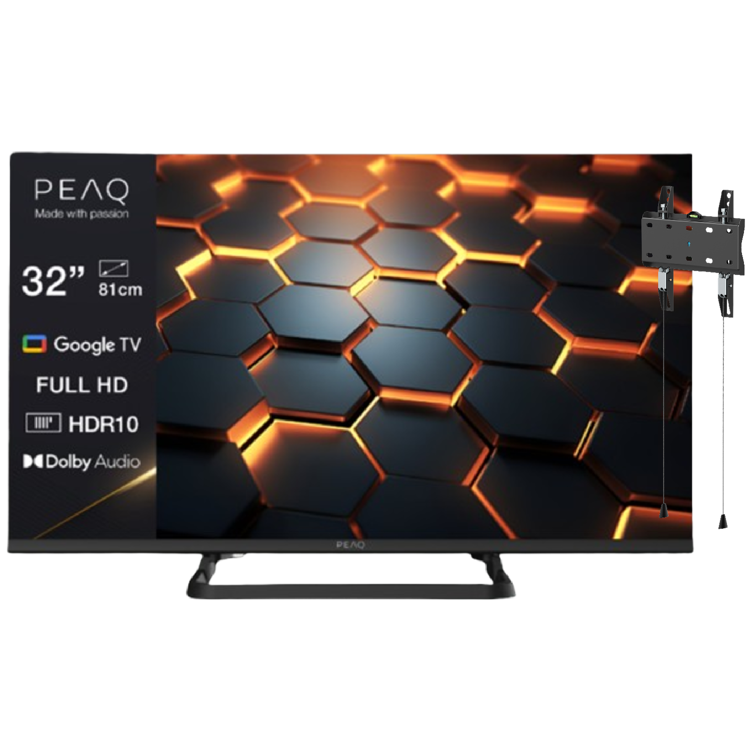 ISY Peaq 400675 - Full Hd Direct Led-tv 32 Inch 2025 + 1 X Itv-1000-1 Tv-beugel Zwart Tv Wallbracket Bundel