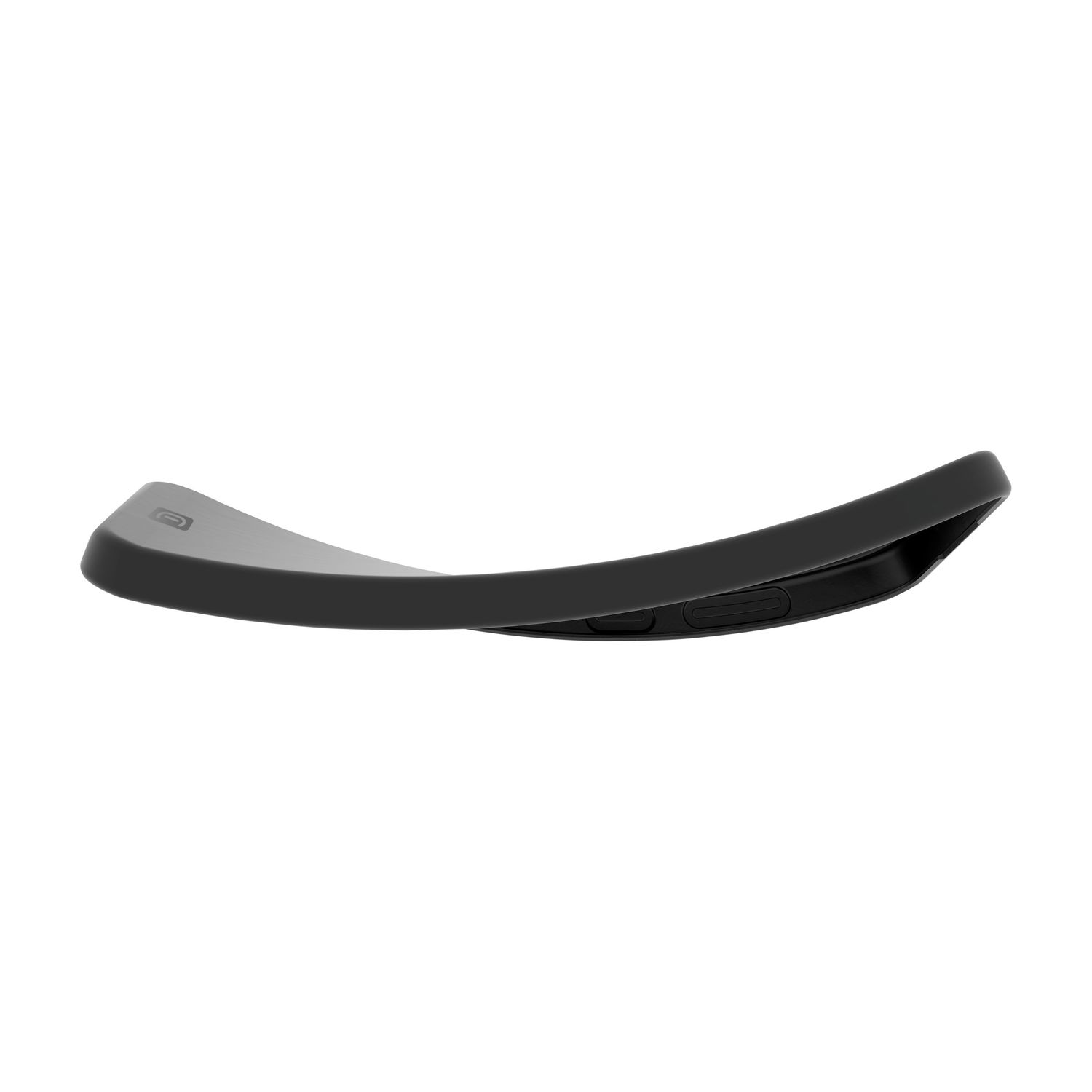 Ein schwarzes, flexibles Handyhülle mit einer gebogenen Form.