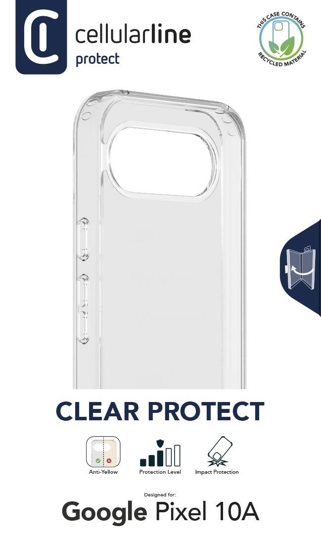 Transparente Hülle für Google Pixel 10A mit „Clear Protect“-Logo.