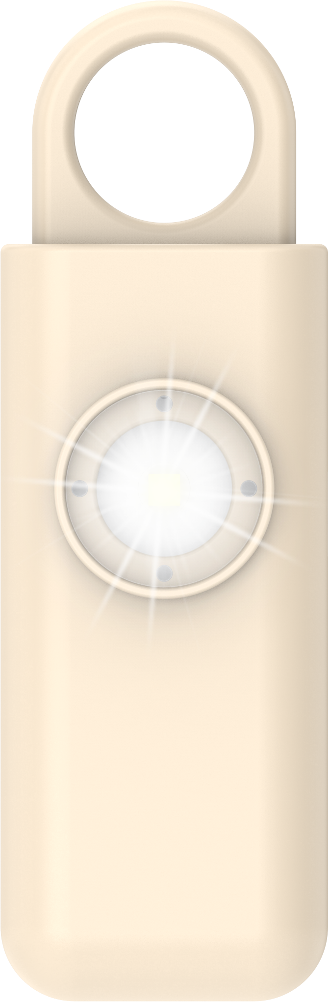 Ein cremefarbener Anhänger mit einem hellen Lichtstrahl, der von der Mitte ausgeht.