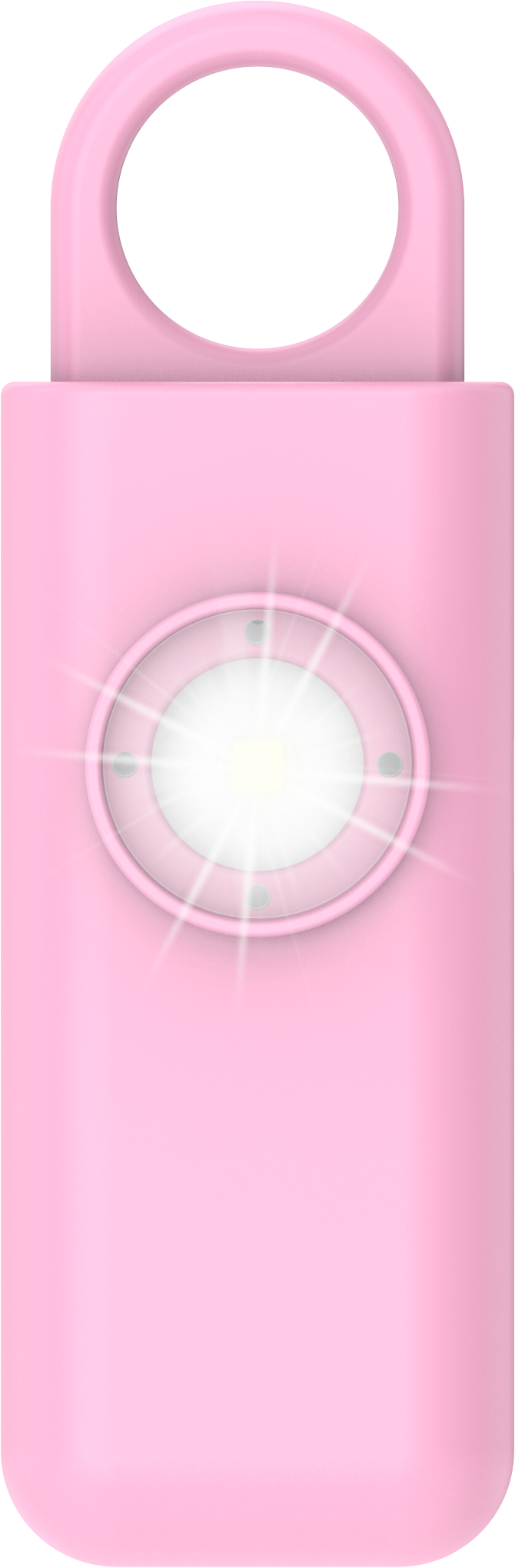 Ein rosa Anhänger mit einem hellen Licht in der Mitte.