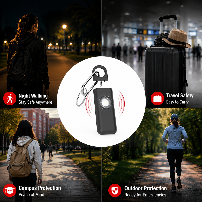 Ein Notfallalarm mit Schlüsselanhänger für Sicherheit bei Nacht, Reisen, Campus und Outdoor.