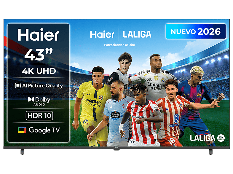 TV 4K 43" - Haier K85 Series H43K85GUX, UHD HDR10, Google TV, AI Picture Quality, Gaming 120Hz, Negro
