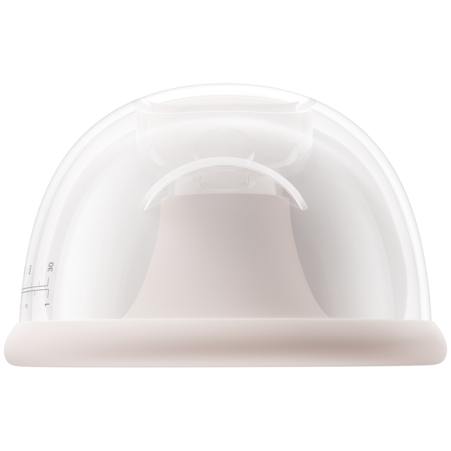 Un dôme transparent avec des marques de mesure sur une base beige clair.