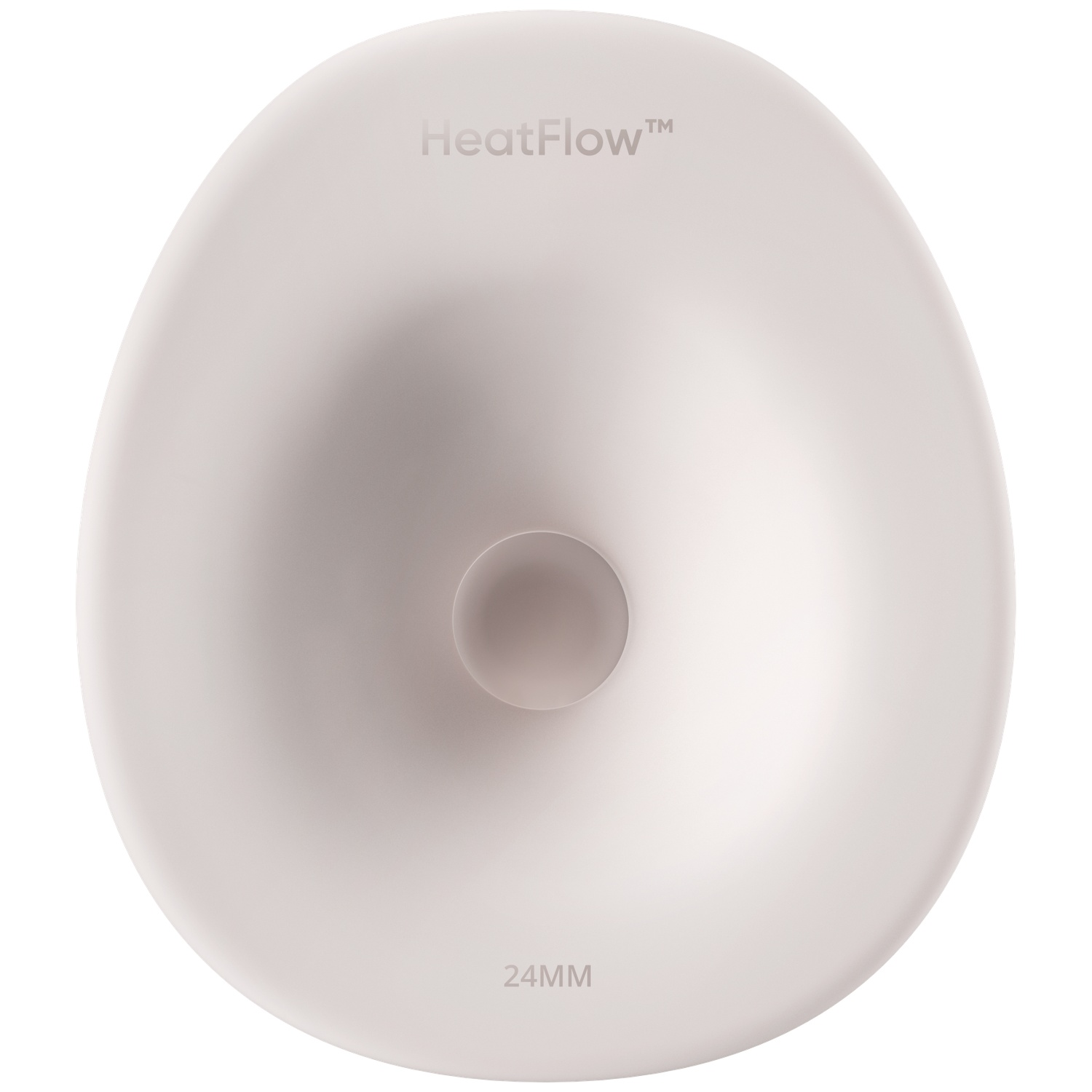 Un flasque rond gris clair avec texte HeatFlow et 24MM.