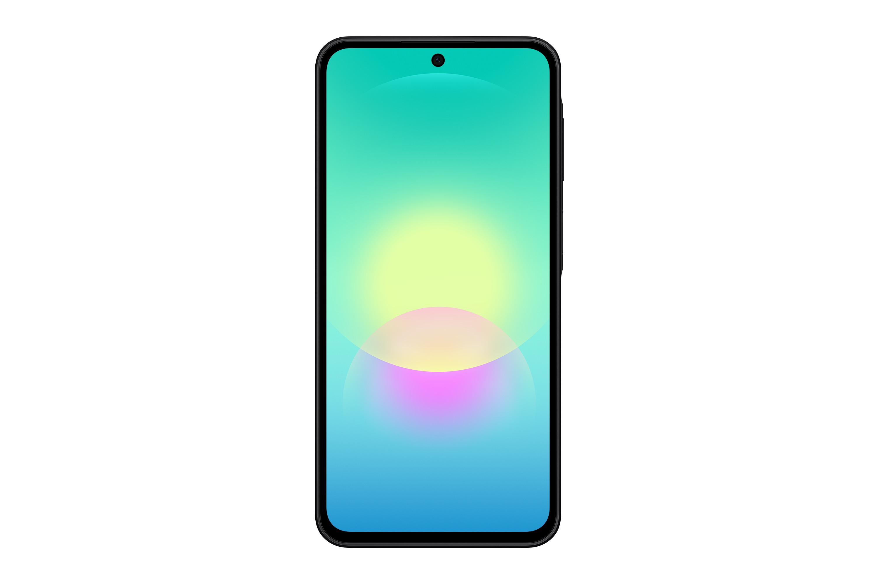 Ein Smartphone mit einem Farbverlauf-Hintergrund in Blau-, Gelb- und Türkistönen.
