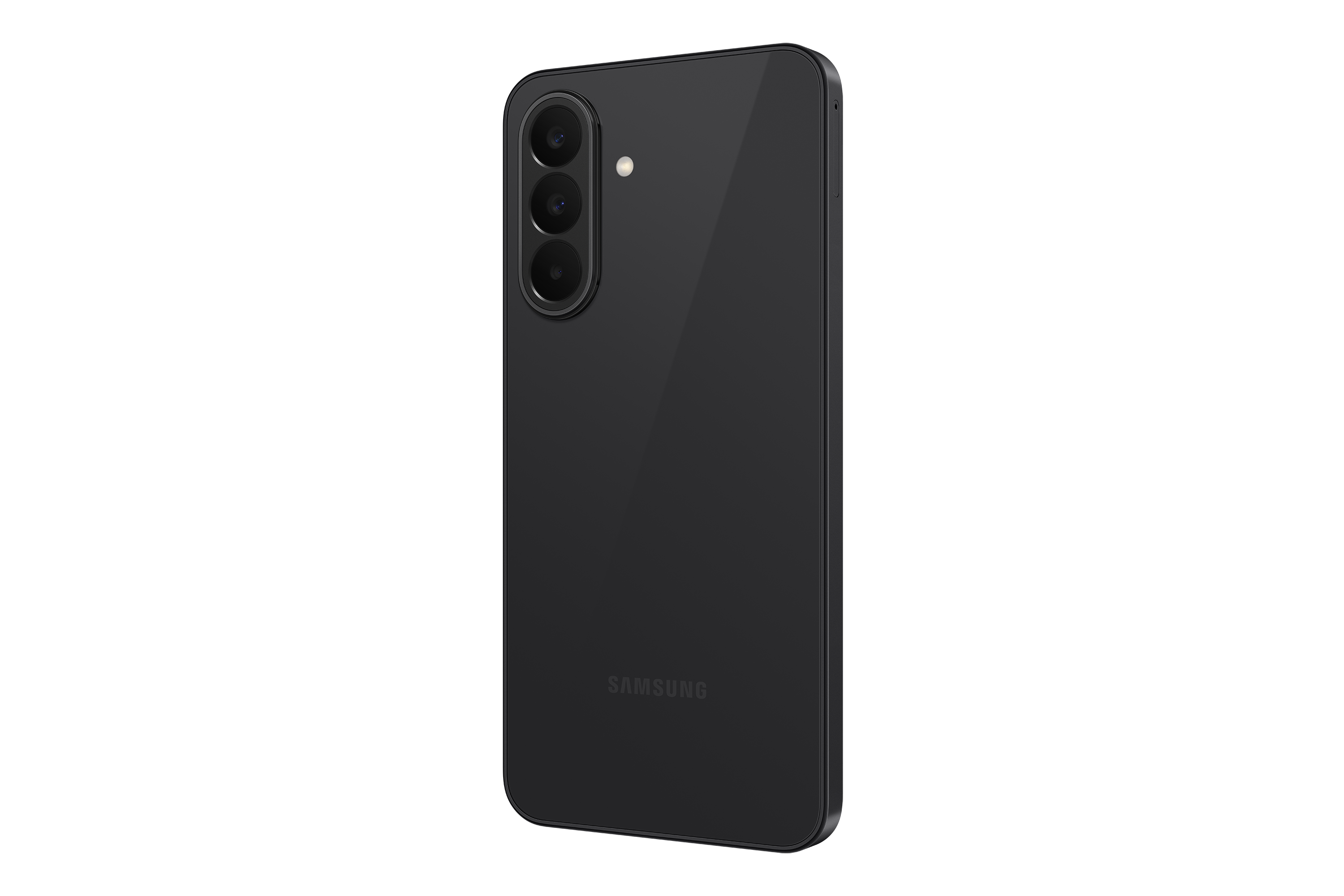 Rückseite eines schwarzen Samsung Smartphones mit drei Kameralinsen.