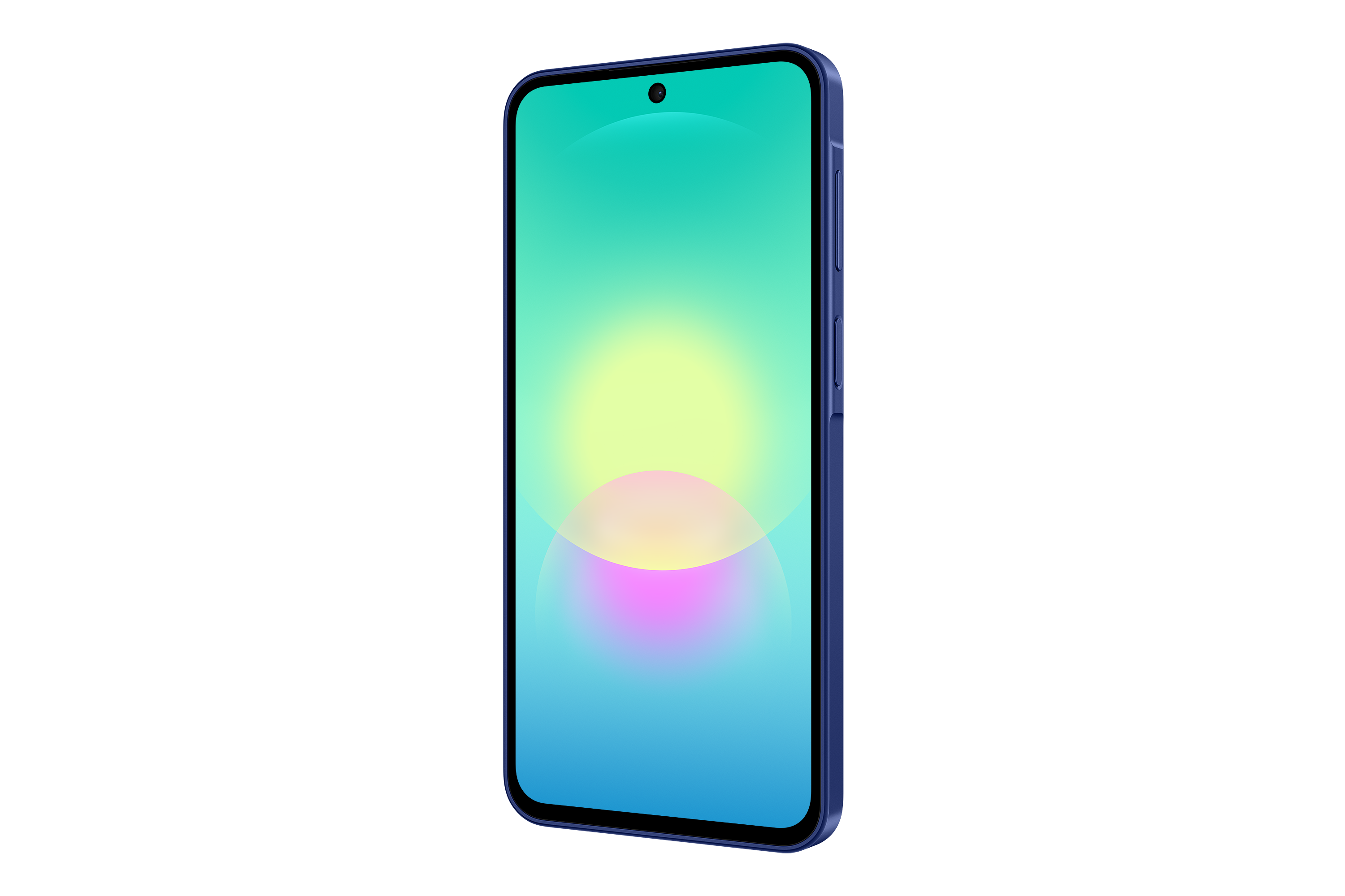 Ein blaues Smartphone mit einem Farbverlauf-Hintergrund.