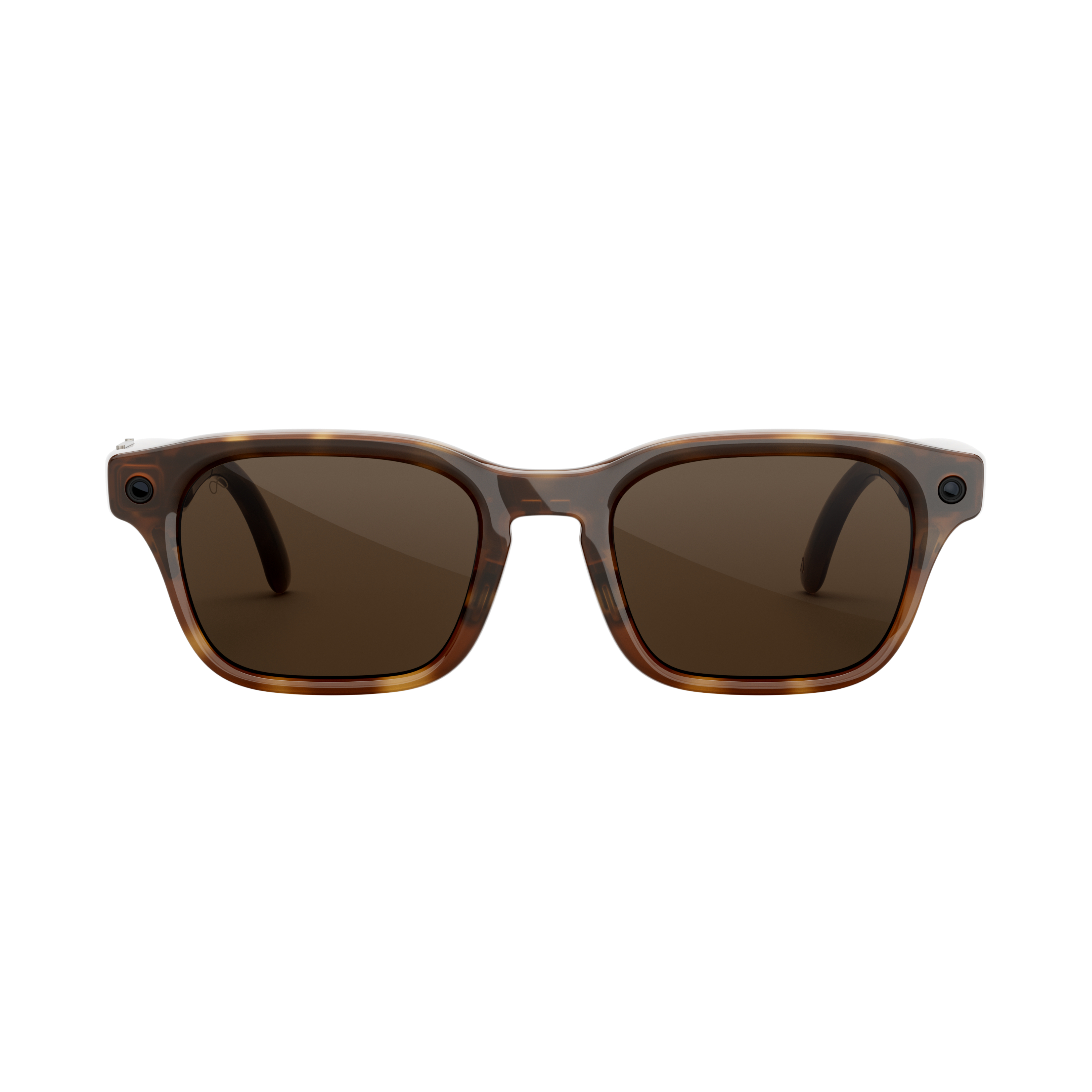 Braune Schildpatt-Sonnenbrille mit getönten Gläsern und schwarzem Detail.