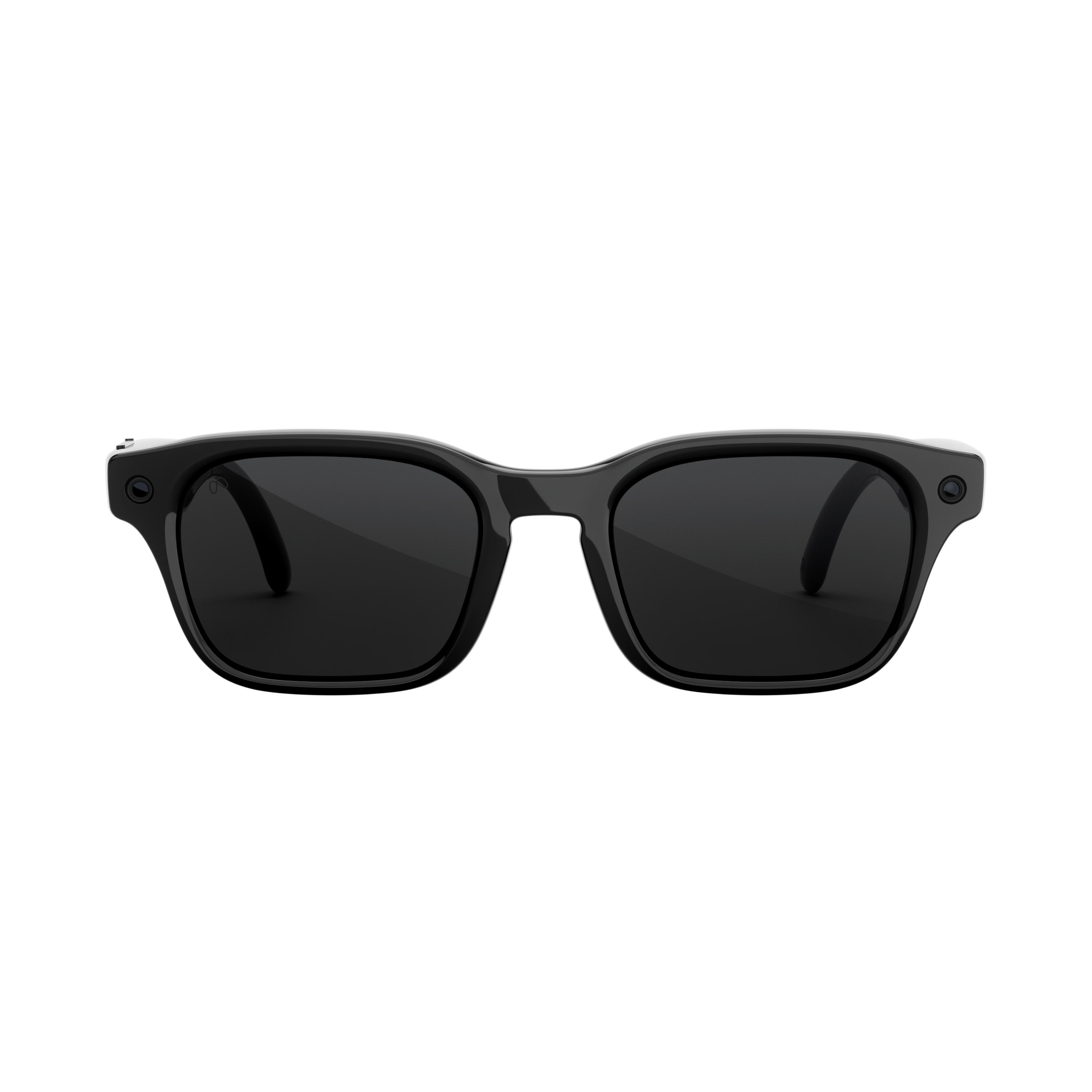Schwarze Sonnenbrille mit rechteckigem Rahmen und dunklen Gläsern.
