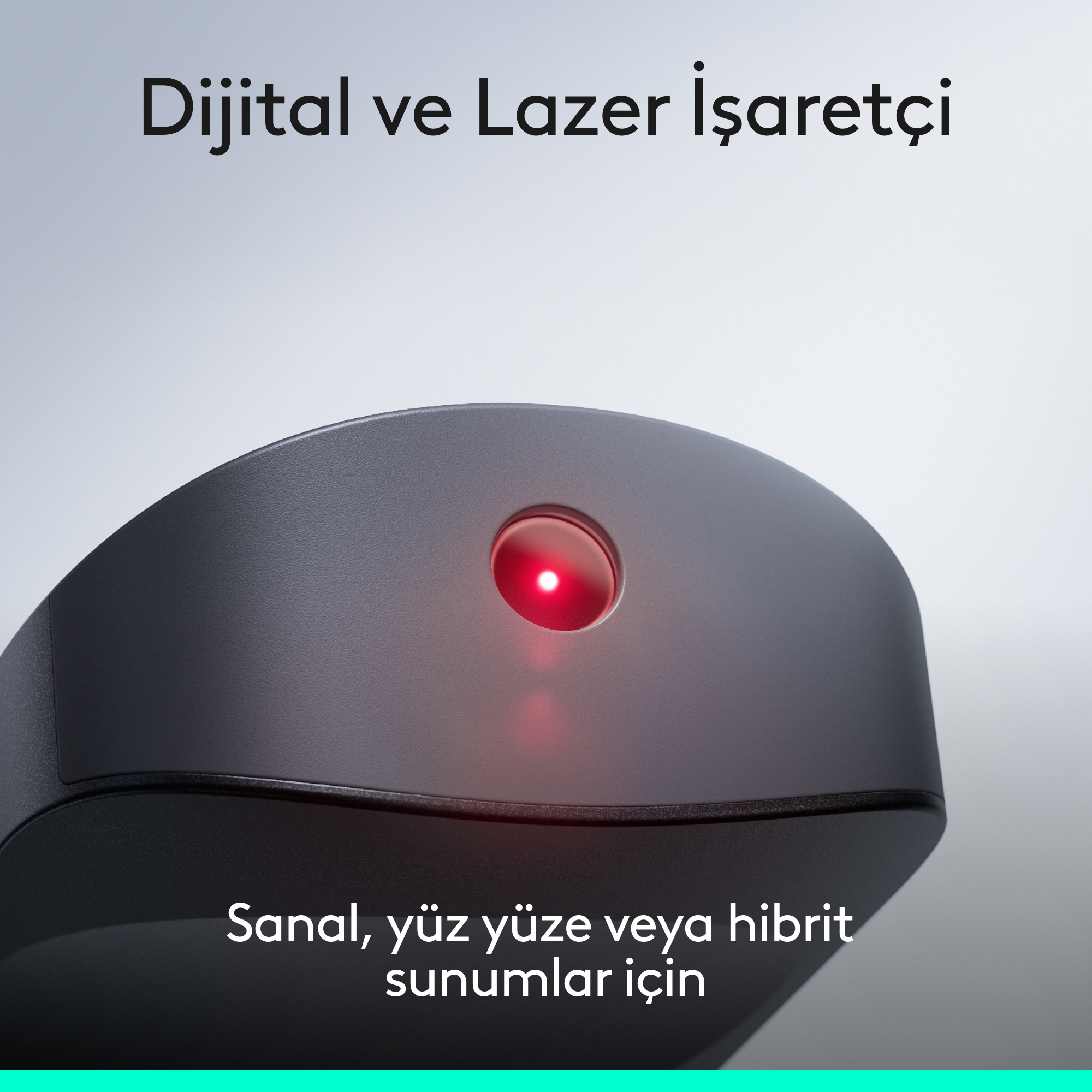 Kırmızı lazer noktası ve metin içeren siyah sunum tıklayıcısı.