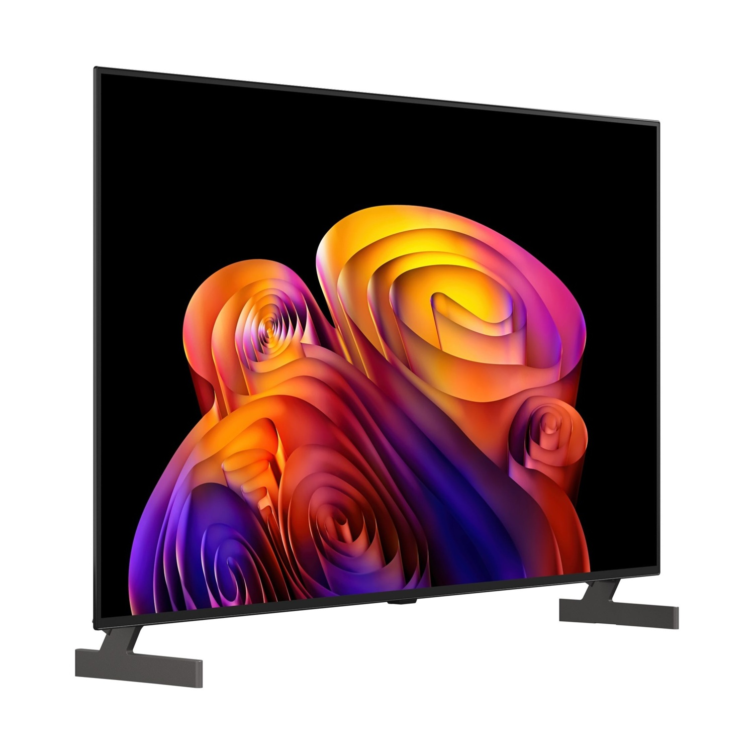Un televisore moderno che visualizza un'immagine astratta e colorata sullo schermo.
