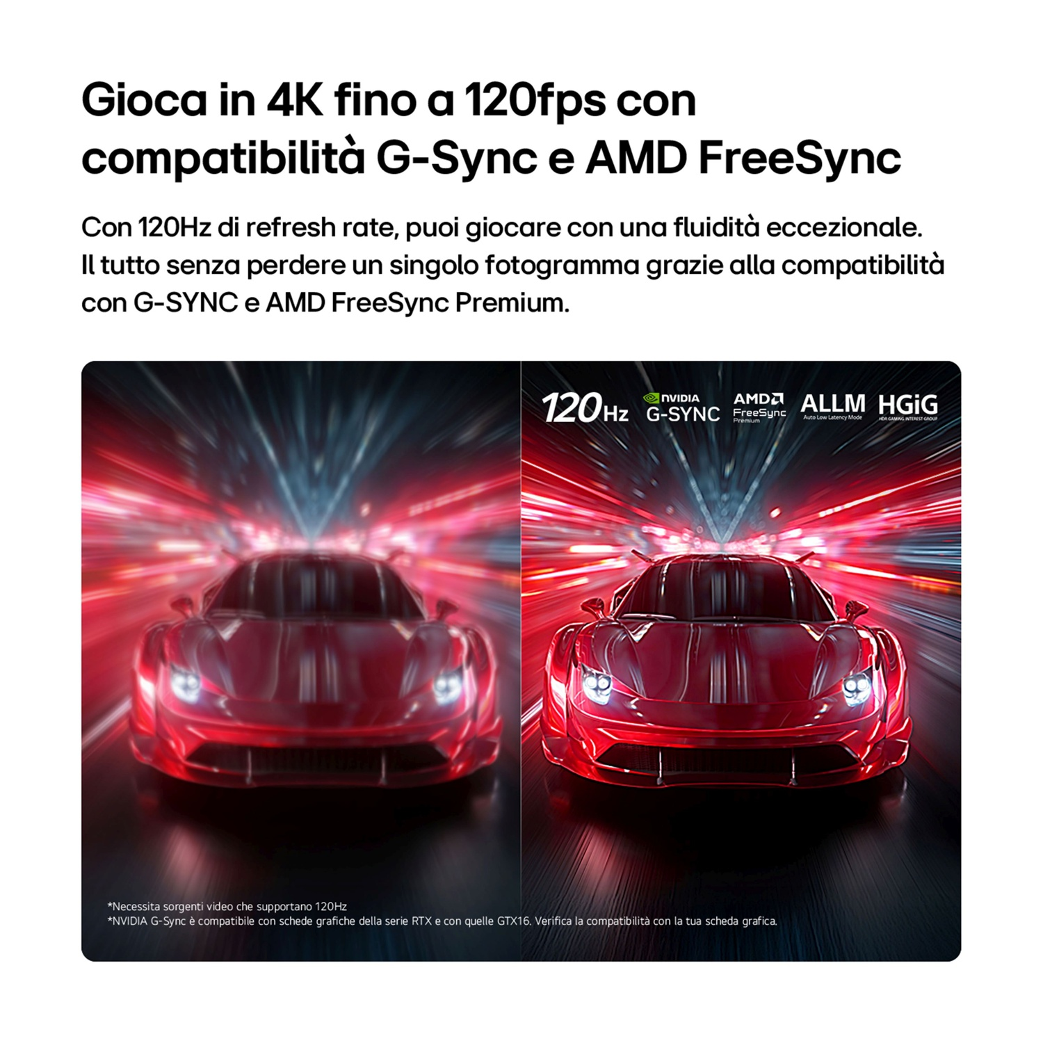 Due auto sportive rosse una accanto all'altra con scie luminose. Sinistra sfocata, destra nitida con loghi.