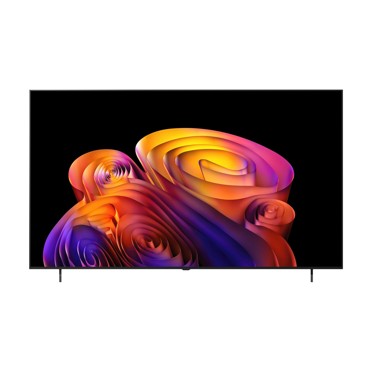 Un moderno televisore mostra una vibrante immagine astratta di colori e forme vorticose.