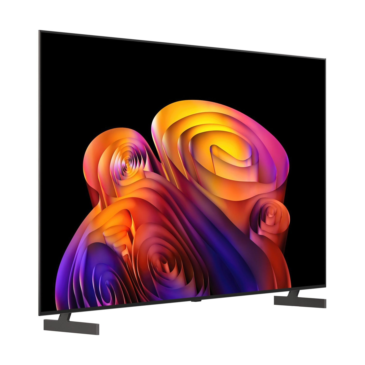 Un televisore moderno con un'immagine astratta e colorata sullo schermo.