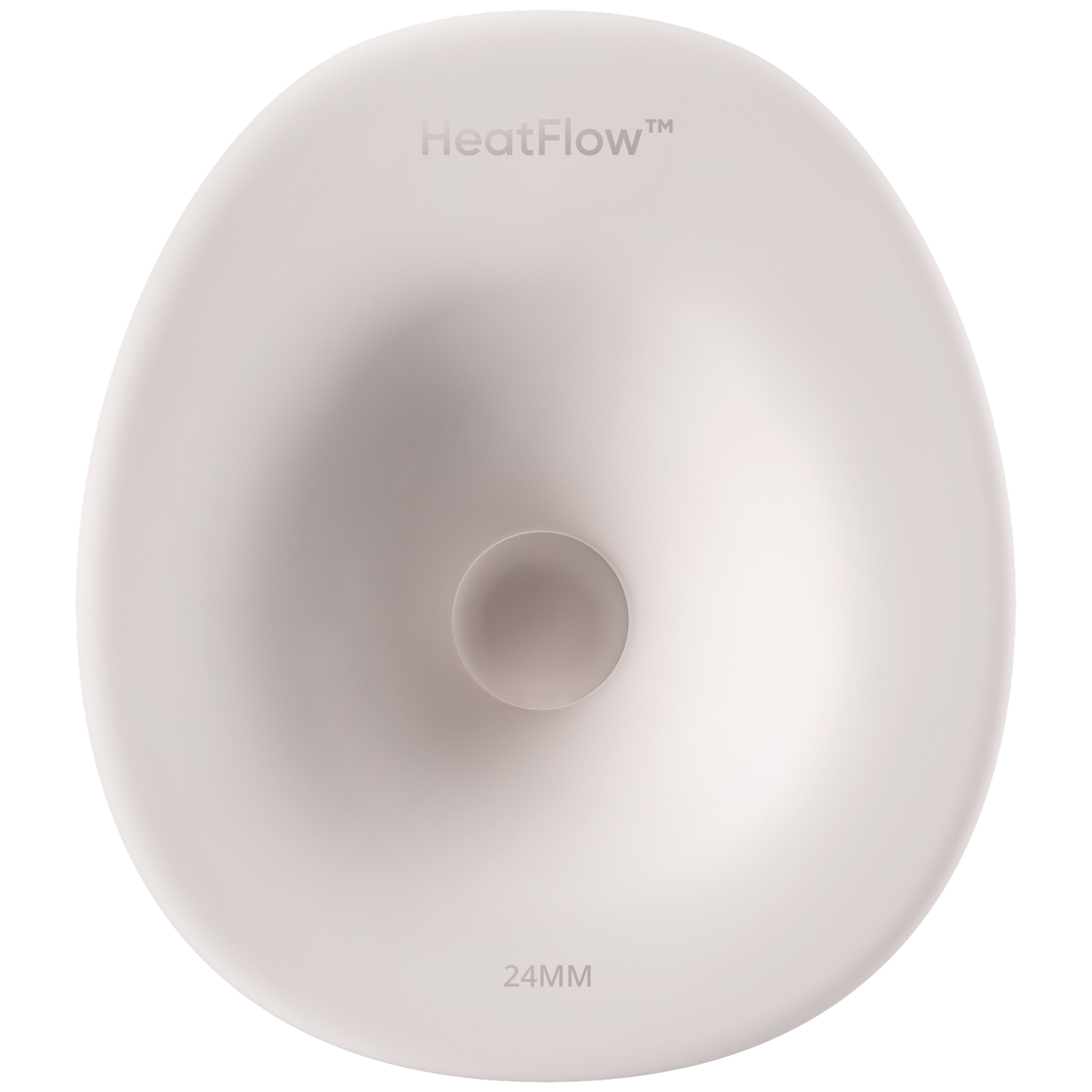 Een wit, paddestoelachtig object met tekst "HeatFlow™" en "24MM".