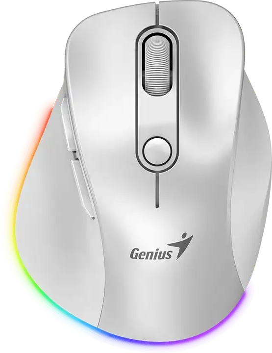 GENIUS Ergo 9000S Pro vezeték nélküli mini egér, max 2400 dpi, BT + 2,4GHz, RGB, gyöngyfehér (31030039400)