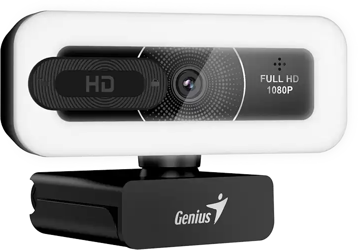 Egy fekete Genius webkamera LED gyűrűvel és "Full HD 1080P" felirattal.