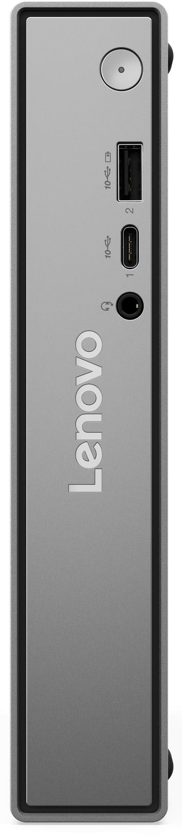 Szürke Lenovo PC USB, USB-C, fejhallgató-csatlakozó és bekapcsológomb.