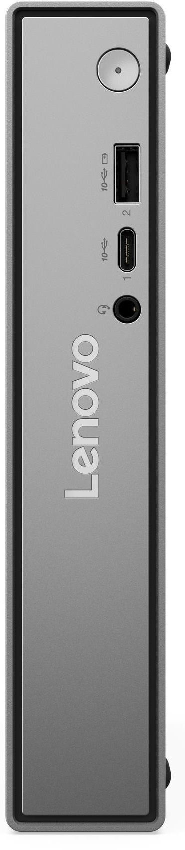 Ezüst Lenovo PC USB-C, USB-A, fejhallgató-csatlakozó és bekapcsológomb.