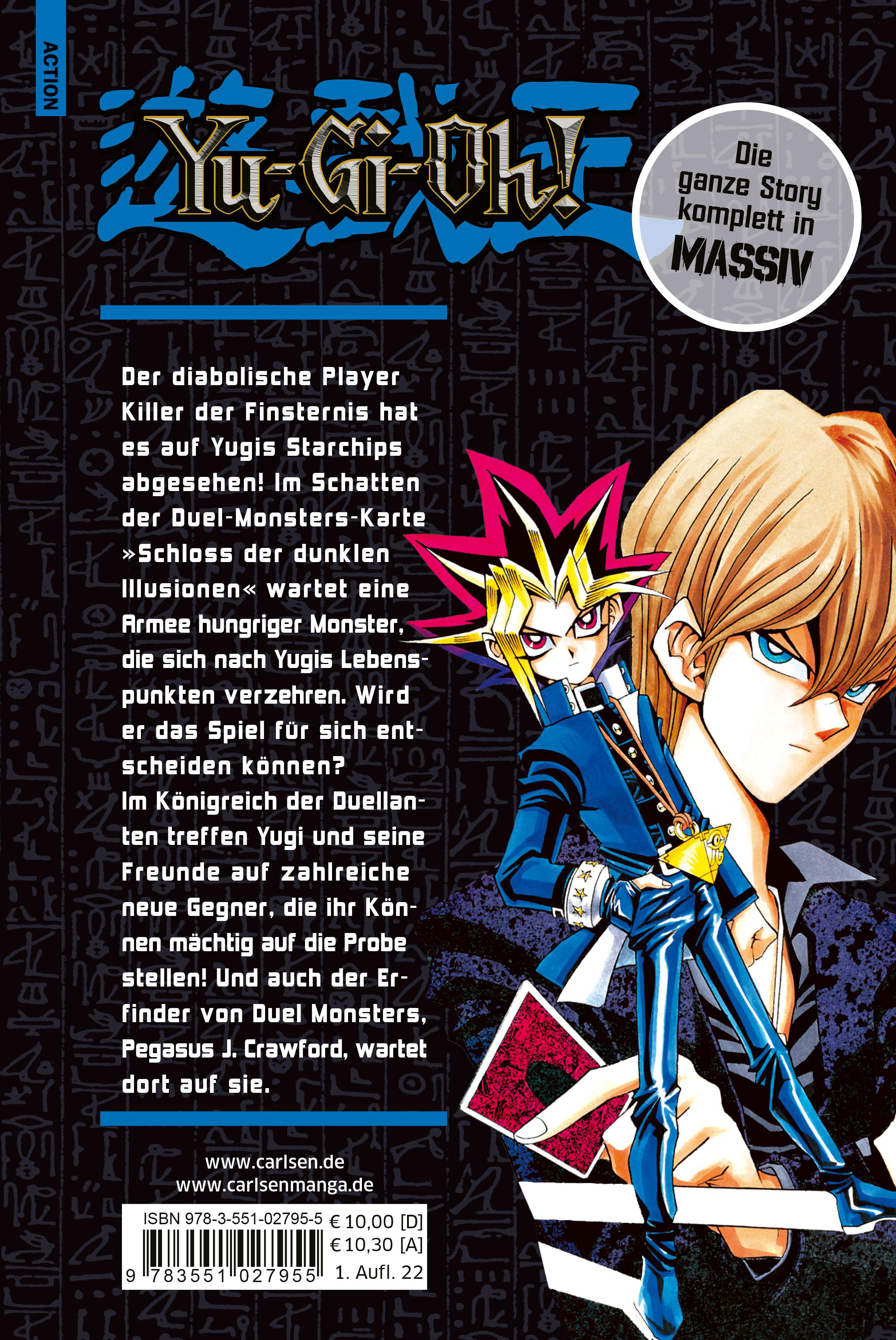 Yu-Gi-Oh! Cover mit Yugi und Kaiba. Dunkler Hintergrund mit Hieroglyphen.