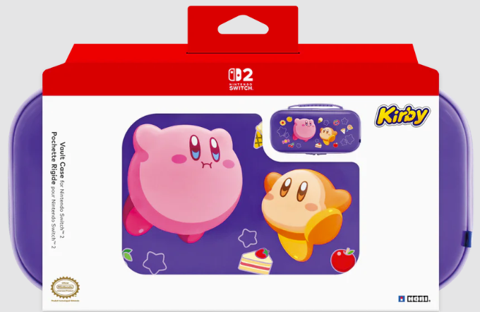 Verpackung für eine Nintendo Switch Hülle mit Kirby-Motiv und den Charakteren Kirby und Waddle Dee.
