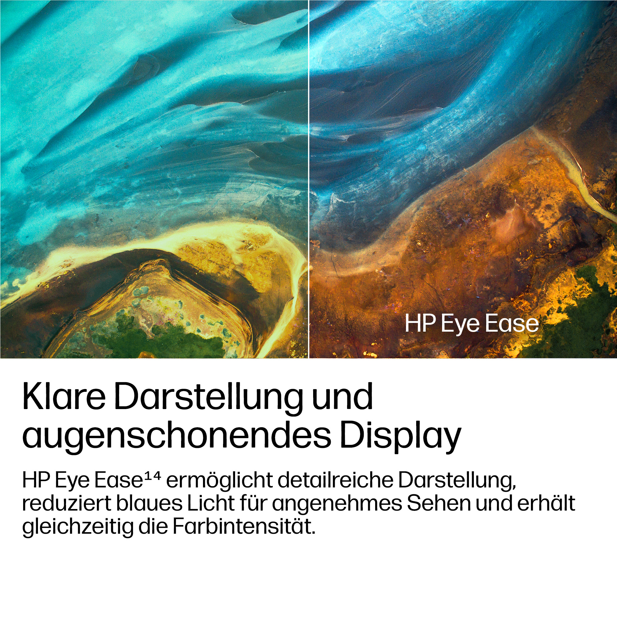 Zwei Himmelsaufnahmen nebeneinander, die HP Eye Ease hervorheben.