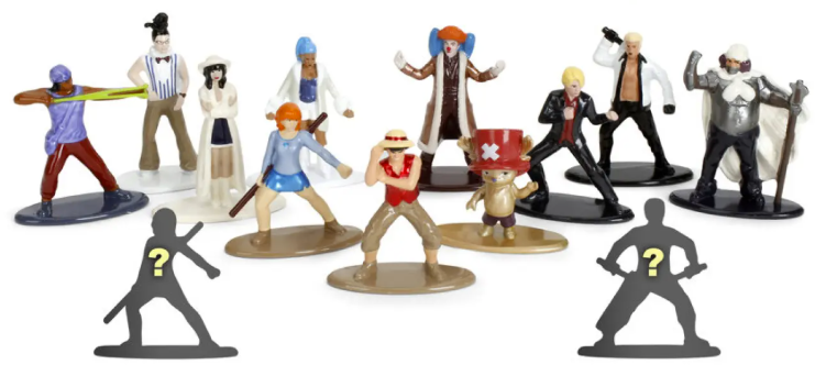 Eine Gruppe von Anime-Figuren mit unterschiedlicher Kleidung und Posen.